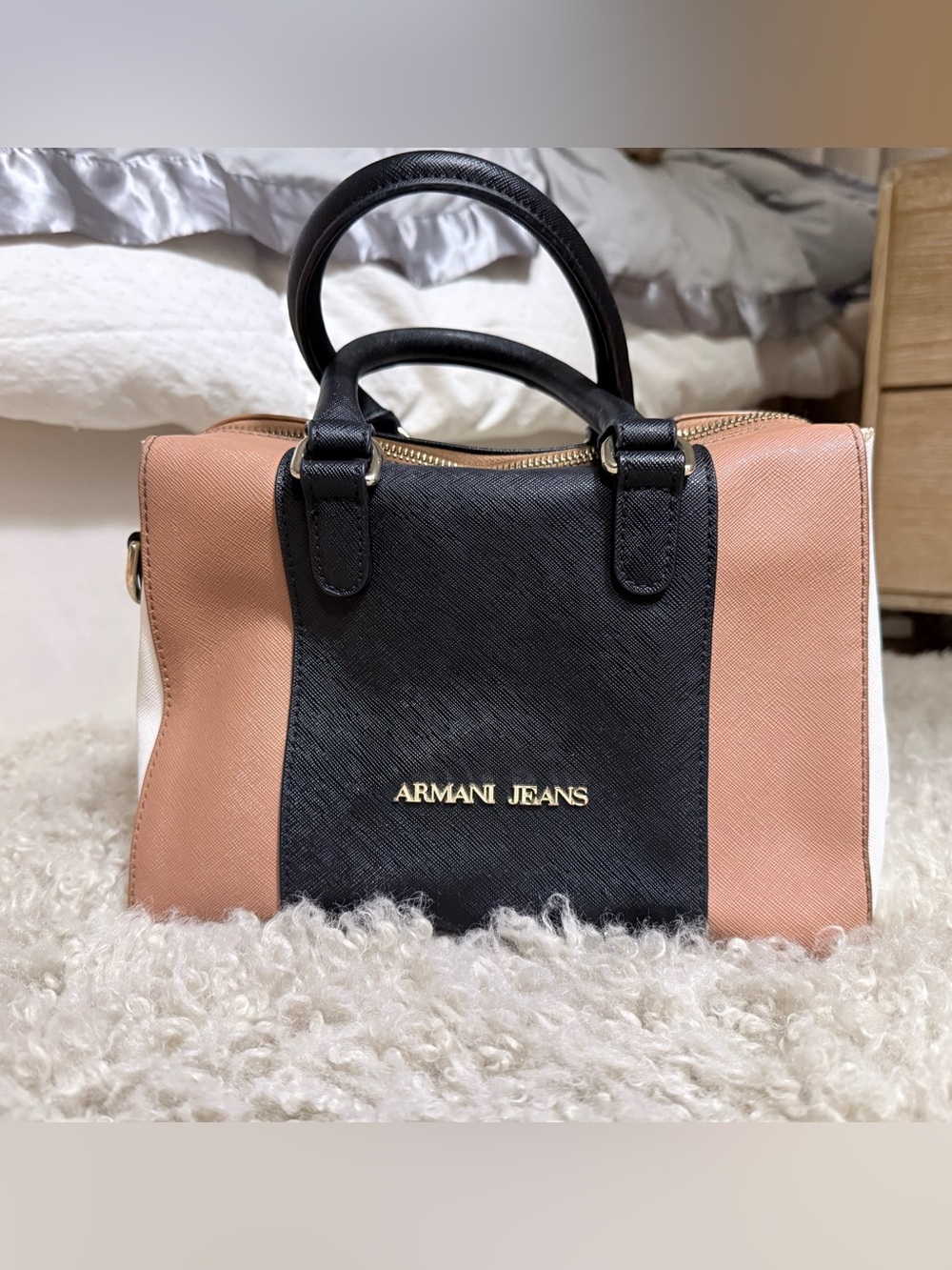 Armani Jeans Tricolor Satchel Bag - Black, Blush & White